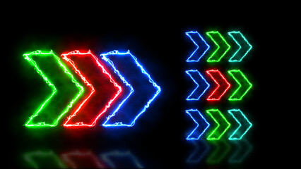Right arrow. Glowing neon icon on black background