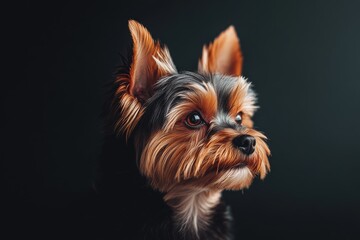 Naklejka premium Mystic portrait of baby Yorkshire Terrier in studio, copy space on right side, Headshot, Close-up View, isolated on white background