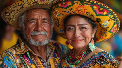 Fototapeta premium portrait of happy mexican couple in traditional clothes.