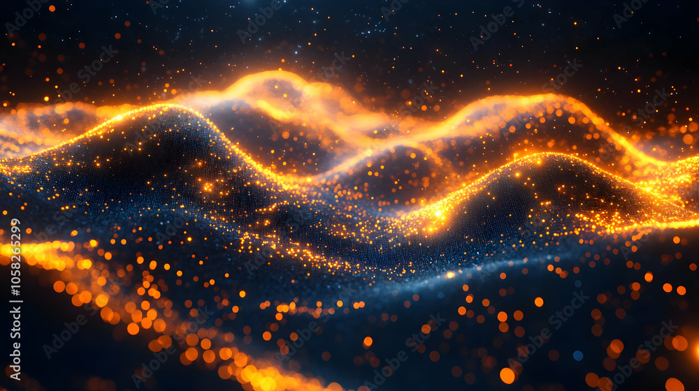 Poster abstract background of glowing waves and particles