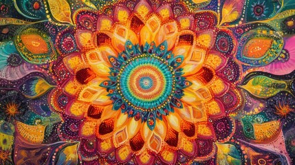 A kaleidoscope of vibrant colors, with intricate patterns and bright, dazzling hues