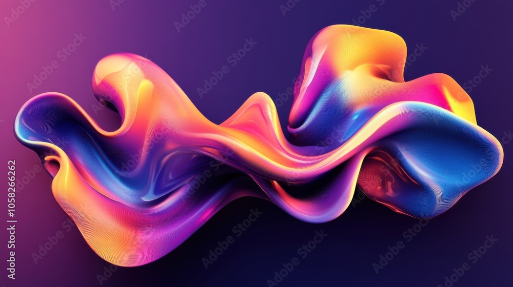 Poster a vibrant 3d font with a liquid texture, flowing and undulating with dynamic, colorful gradients