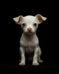 Obraz premium the baby Chihuahua front view, white copy space on right, Isolated on black Background
