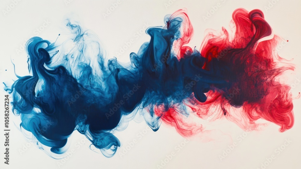 Poster abstract swirling smoke in blue and red tones creates a dynamic visual effect.