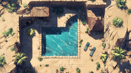 Dnd battlemap lost desert oasis - an oasis hidden in the desert. Hidden Oasis. Illustration