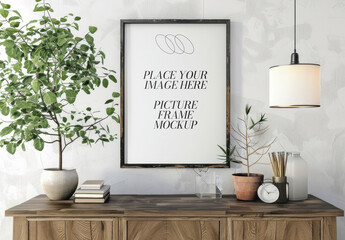 Interior Hanging Grunge Photo Frame Mockup With Generative AI