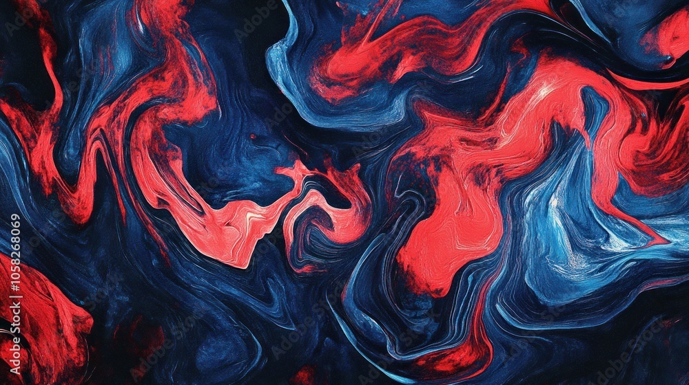 Aufkleber abstract swirling patterns in red, blue, and white create a dynamic visual texture.