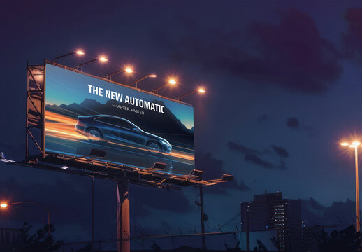 Outdoor Night Expressway Billboard Sign Mockup With Generative AI