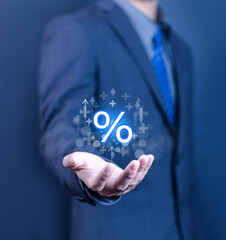 Concept of business growth planning and strategy, showing good economy from digital screen, strategy, idea, success, growth, productivity, increase, good economy and stock market statistics to make pr