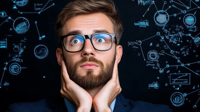 Professional Man Analyzing Data with Holographic Elements