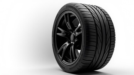 A High-Performance Black Tire With Intricate Tread Design Displayed Against a White Background for Automotive Enthusiasts and Marketers
