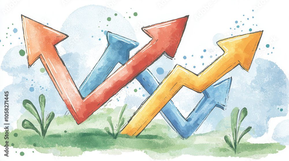 Poster this image features colorful, dynamic arrows representing growth, change, and progress in a creative