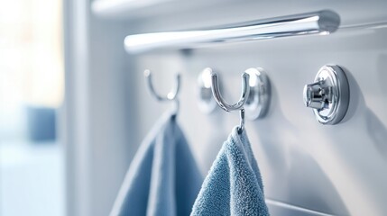 Towel Hooks and a Towel in a Bathroom