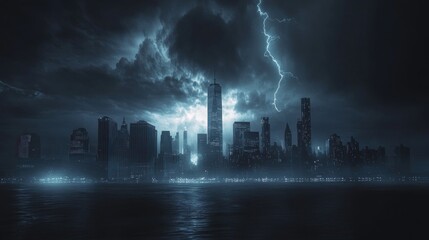 Obraz premium Thunderstorm over the Cityscape