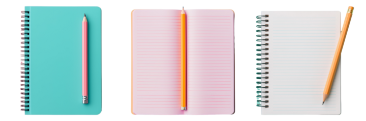 Colorful Notebooks and Pencils on Transparent Background for Creative Inspiration
