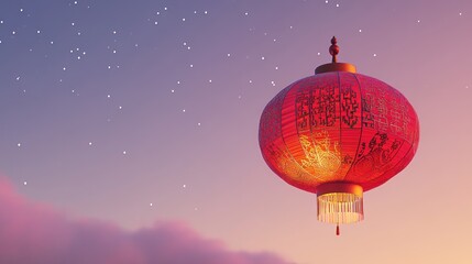 Obraz premium A vibrant red lantern illuminated against a twilight sky.