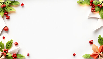 Origami background with ornament in the corner for Christmas and New Year greetings