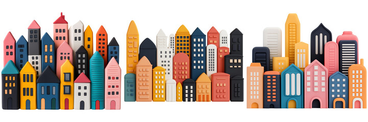 Fototapeta premium Vibrant Cityscape A Colorful Display of Architectural Diversity on Transparent Background