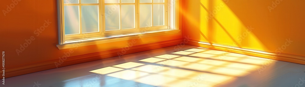 Poster a room with a window that is letting in sunlight