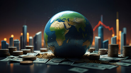 Business finance and investment concept, Capital gain world money economic growth. coin stack financial graph chart, market report on cash currency concept