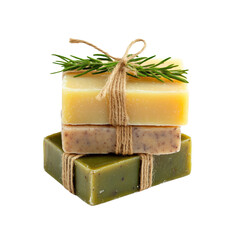 Stack of Natural Handmade Soaps Tied with Twine and Rosemary Sprig