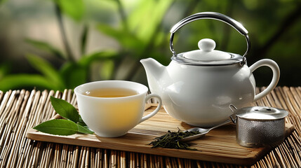 Fototapeta premium teapot and cup of tea