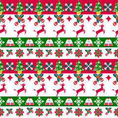 Big Christmas seamless pattern of elements for design patterns with Christmas tree,gifts,garlands star,snow flakes,elements in Memphis boho style vector hand drawing.Design for card ,poster,printing.