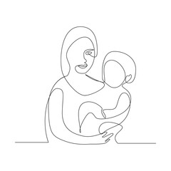 Vector happy mother day card in one continuous line drawing isolated on white background. Mother's Day pro vector illustration 