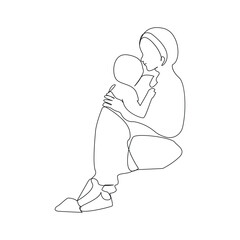 Vector happy mother day card in one continuous line drawing isolated on white background. Mother's Day pro vector illustration 