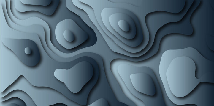 Abstract illustration contour layer texture or paper cut out blue color pattern background.