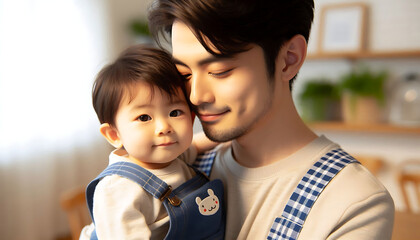 A joyful family moment featuring a parent and child smiling together