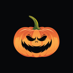 Creepy pumpkin vector with a creepy carved face, featuring dark colors. Ideal Halloween illustration on a black background, perfect for seasonal designs