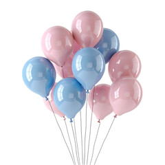 A bunch of pink and blue balloons tied together.