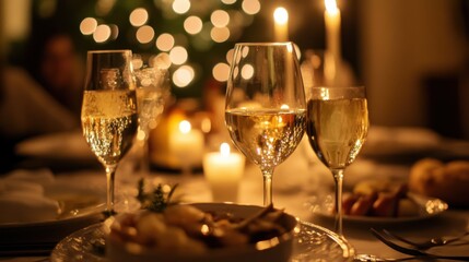 A grand New Year Eve dinner with friends and family, the table filled with delicious food