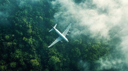 Fototapeta premium Eco friendly aircraft soaring through pristine landscapes, powered by sustainable biofuels