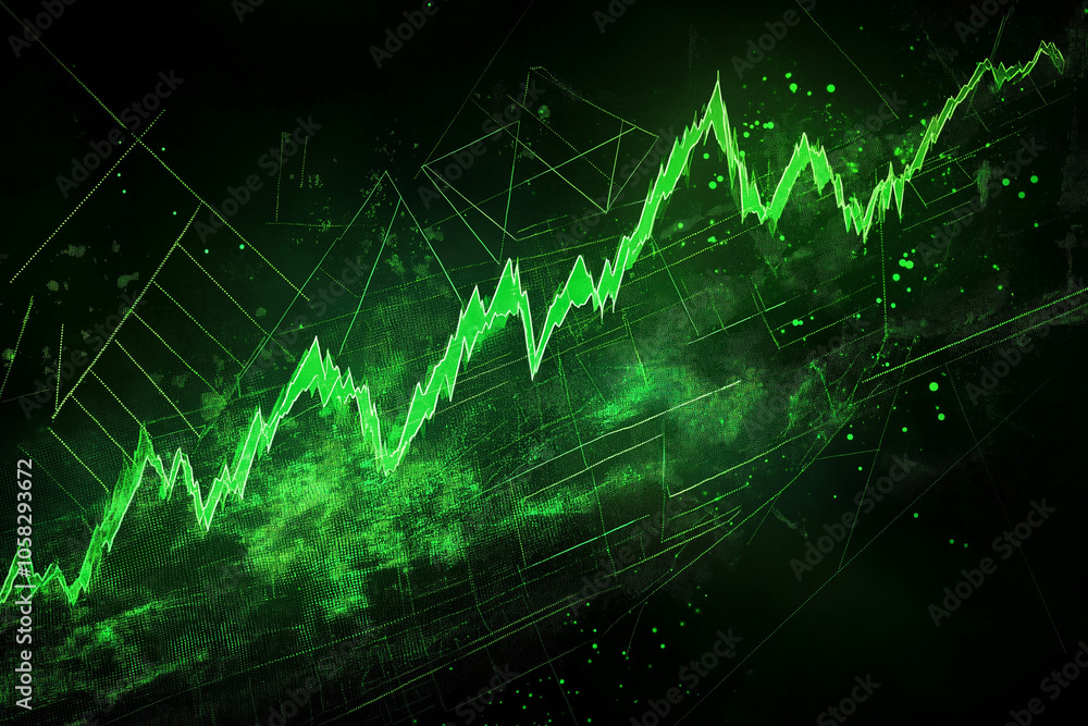 Poster stock chart with zigzag line green candlestick pattern