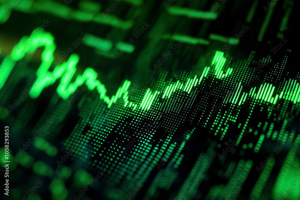 Aufkleber stock chart with zigzag line green candlestick pattern