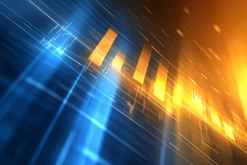 A glowing abstract graph with a blue and gold color 