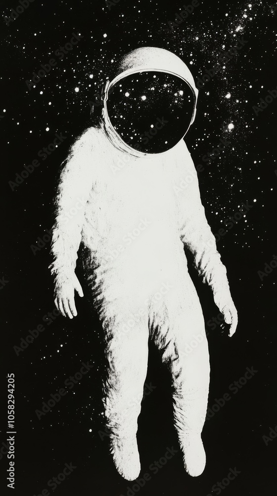 Wall mural a surreal image of a cat floating in space with a tiny astronaut helmet and stars in the background.