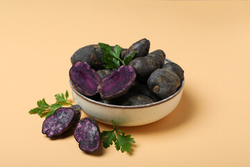 Concept of unusual vegetable - purple potato vegetable