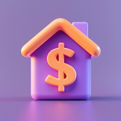 Obraz premium 3D Home Icon with Dollar Symbol in Vibrant Colors