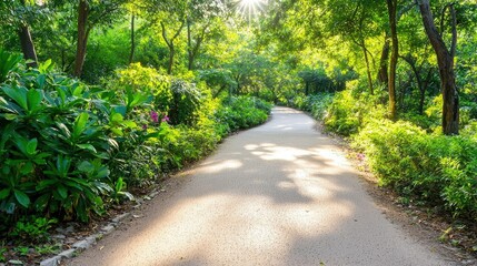 A serene journey through a sunlit forest pathway surrounded by nature's beauty