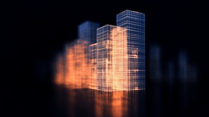 Obraz premium A description generating a title of a futuristic city skyline with neon lights reflecting off highrise buildings.