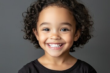 Joyful smiling black child with curly hair radiates happiness and innocence