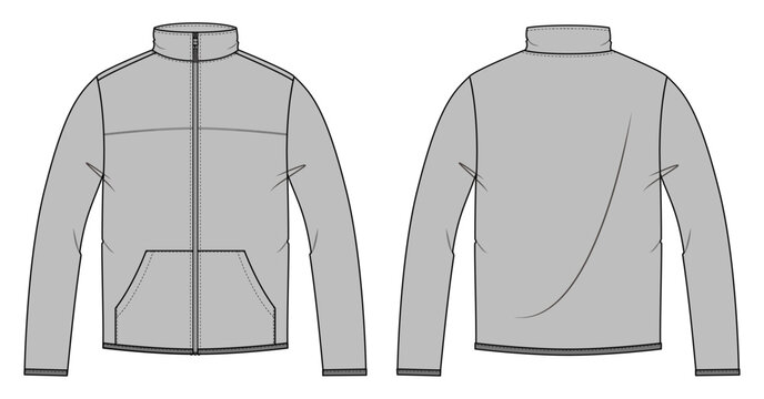 Men's fleece top, jacket , Fashion Flat Sketch Vector Illustration, CAD, Technical Drawing, Flat Drawing, Template, Mockup.