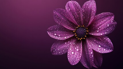 A striking purple flower with shimmering water droplets