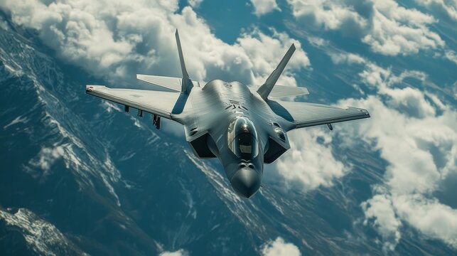 Advanced stealth fifth generation fighter jet soaring through the sky with modern design elements
