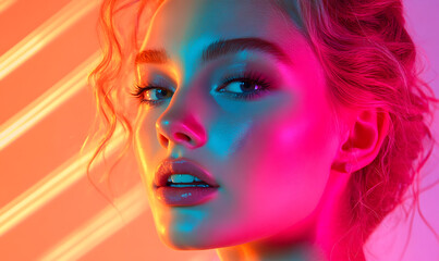 Modern Beauty Concepts: Women in Dynamic Urban and Natural Environments, Featuring Bold Geometric Designs and Retro Album Cover Inspirations