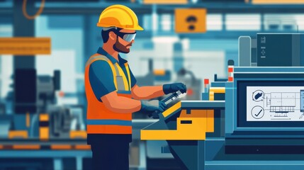 A worker in a manufacturing plant using machinery with safety