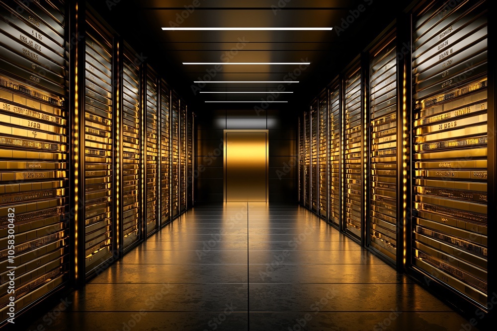 Poster documentary-style image of gold bullion in secure storage, soft light highlighting texture, backgrou